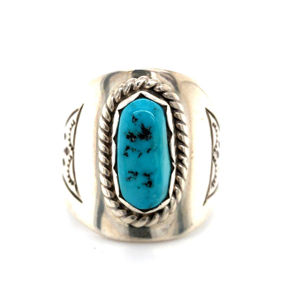 Navajo Kingman Turquoise Man 's Ring 10 3/4 Signed (1 of 3)