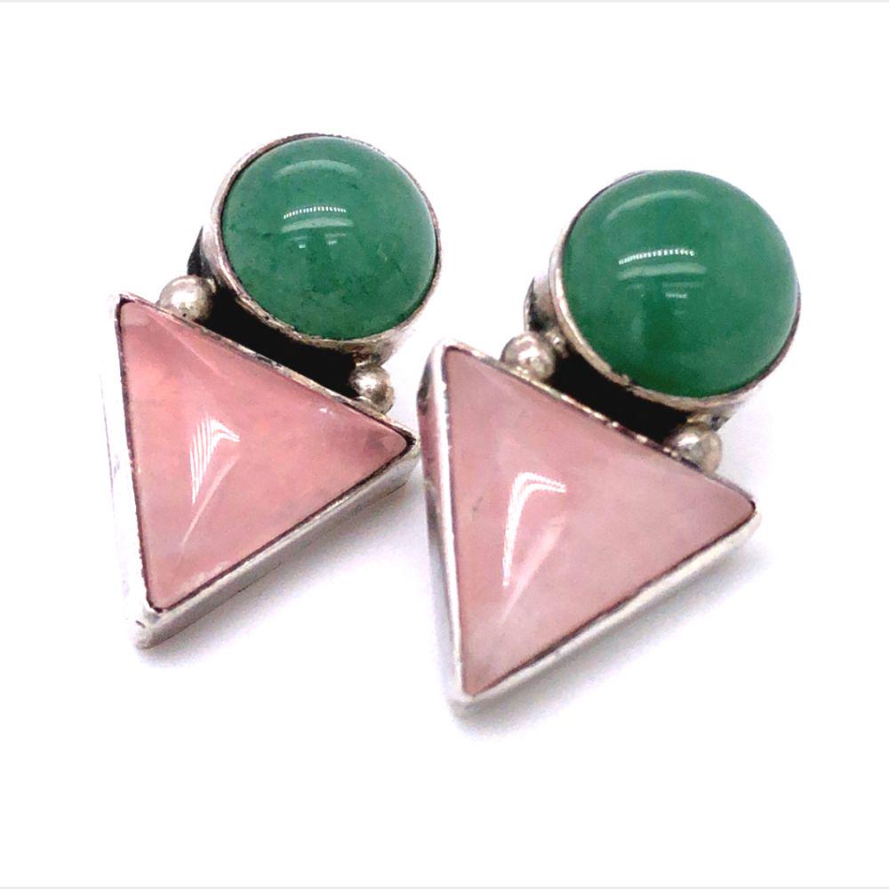 Navajo Vintage Aventurine & Rose Quartz Earrings (1 of 4)