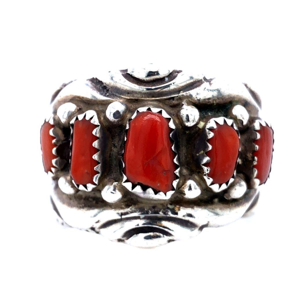 Navajo Vintage Men's Coral Ring Handmade Silver (1 of 4)