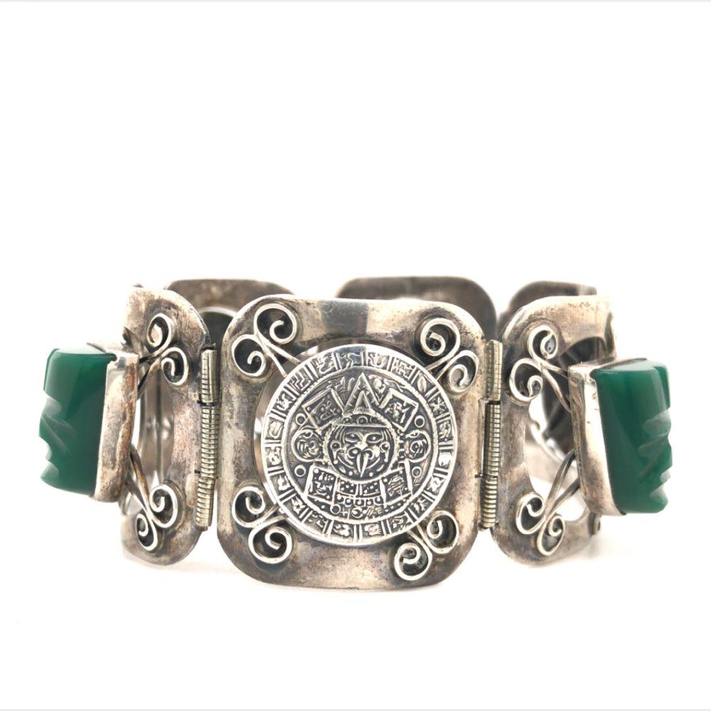 Vintage Mexico 925 Carved Onyx Bracelet (1 of 5)