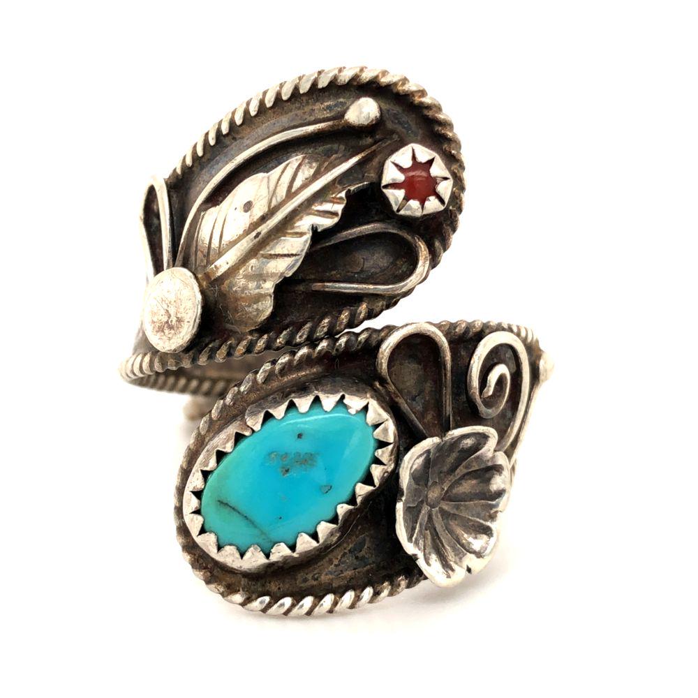 Navajo Circa 1940 Coral & Turquoise Ring (1 of 6)