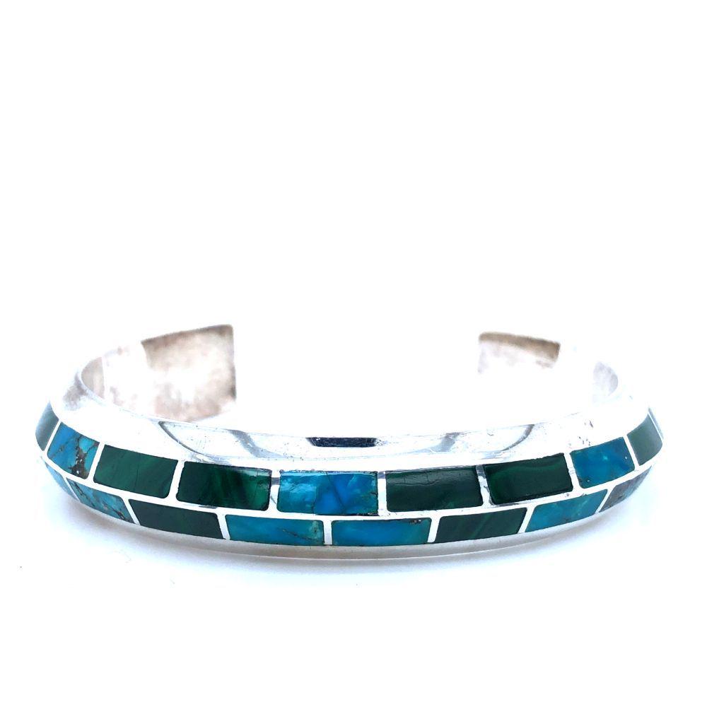 Navajo Inlay SS Malachite & Turquoise Cuff (1 of 6)