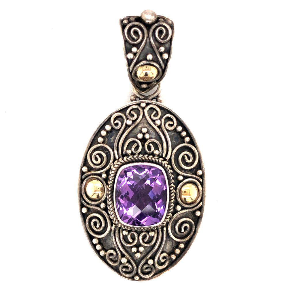 Vintage 925 Sterling 18kt Gold Amethyst Pendant: Vintage 925 Sterling 18kt Gold Handmade Faceted AAA Amethyst Pendant L 2 1/4 " x W 1 " Bail 1/2 "