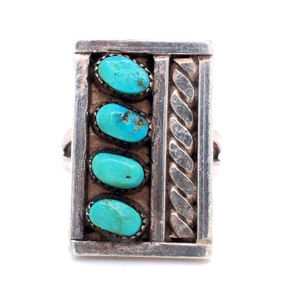 Navajo Handmade Kingman Turquoise Signed Ring (1 of 4)