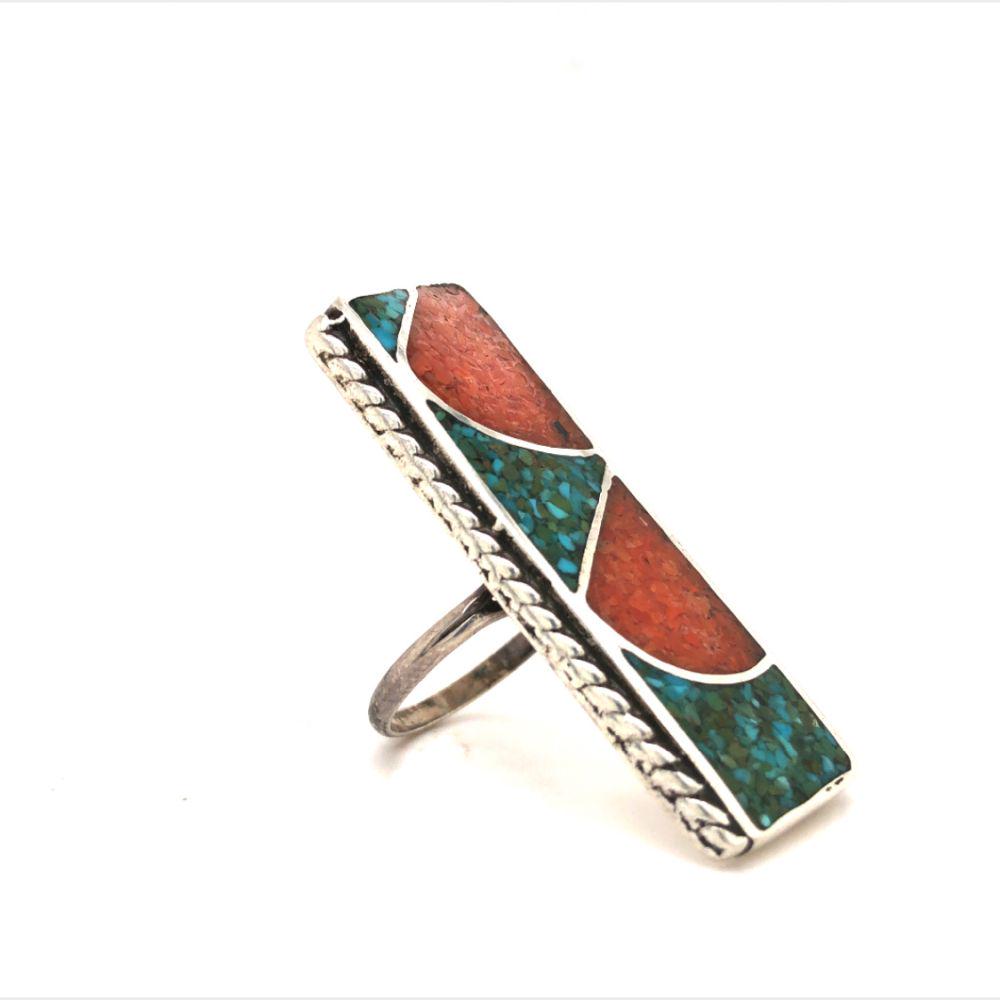 Vintage Zuni Coral & Turquoise Inlay Ring (1 of 4)