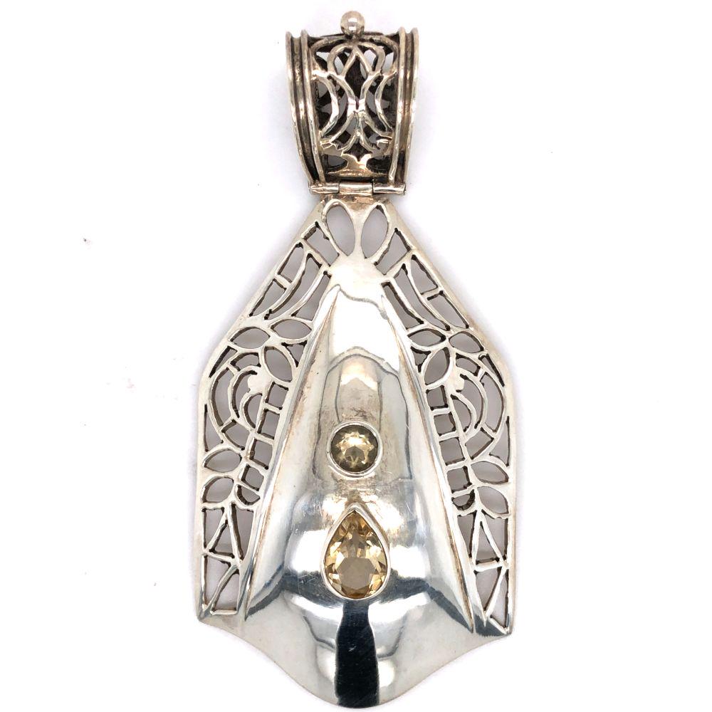 Handmade Sterling Silver Faceted Citrine Pendant: Beautiful vintage Handmade Sterling Silver Faceted Citrine Pendant L 3" W 1 1/2 " large bail 1/2"