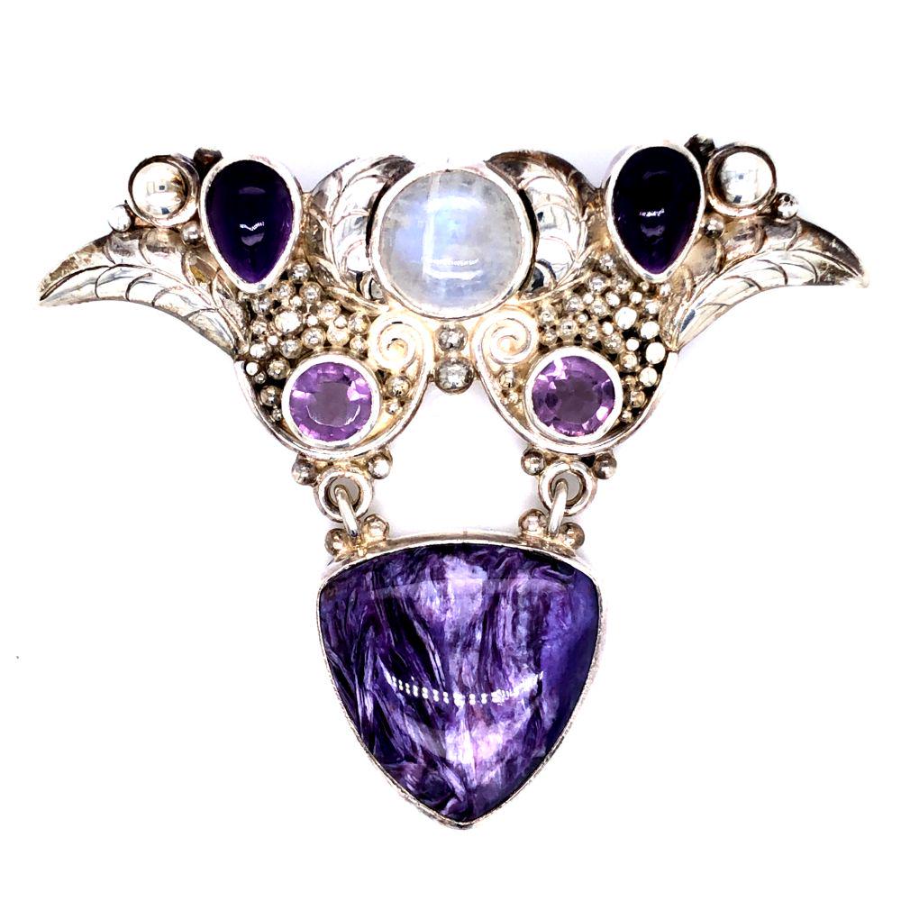 Vintage 925 Charoite Amethyst Pendant Brooch (1 of 6)