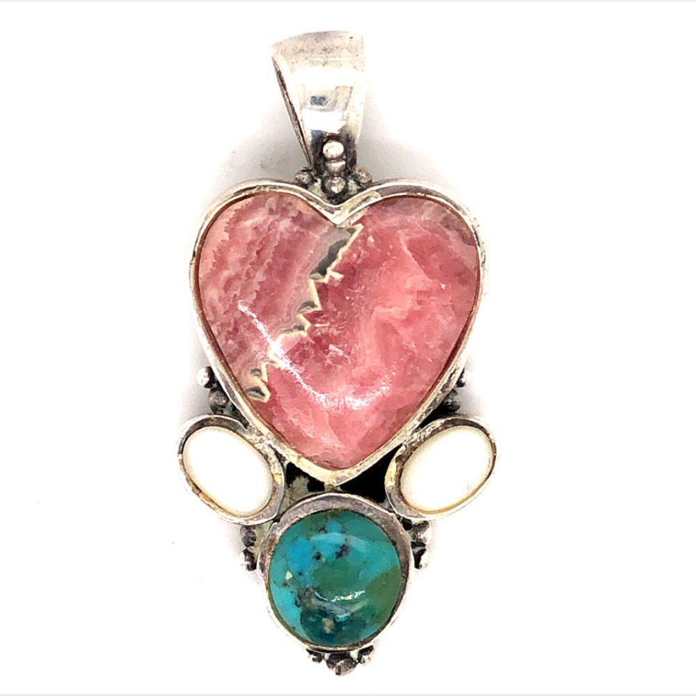 Beautiful Relios Pink Jasper Turquoise Pendant: Beautiful Relios Pink Jasper Mother of Pearl and Turquoise silver 925 PendantL 1 1/2 " W 3/4 " bale 1/4 "