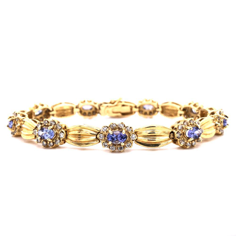Tanzanite and Diamond Bracelet Ribbed Gold (1 of 5)