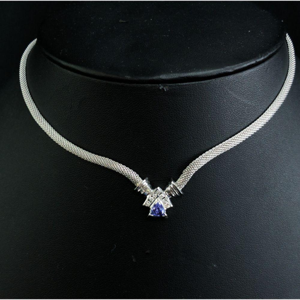 White Gold Mesh Necklace Tanzanite & Diamond (1 of 5)