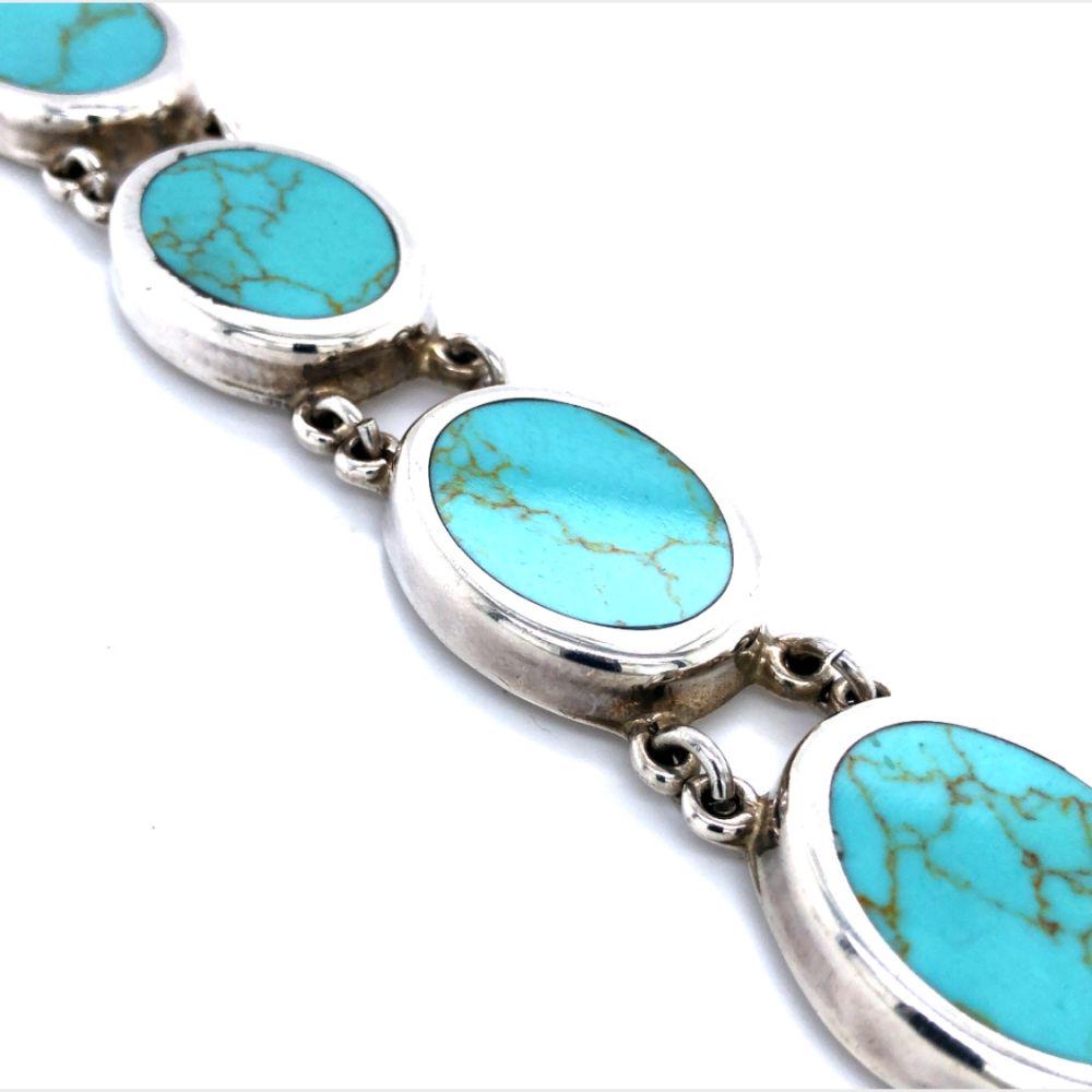 Mexico 925 Turquoise Link Bracelet Size 7 1/2" (1 of 5)