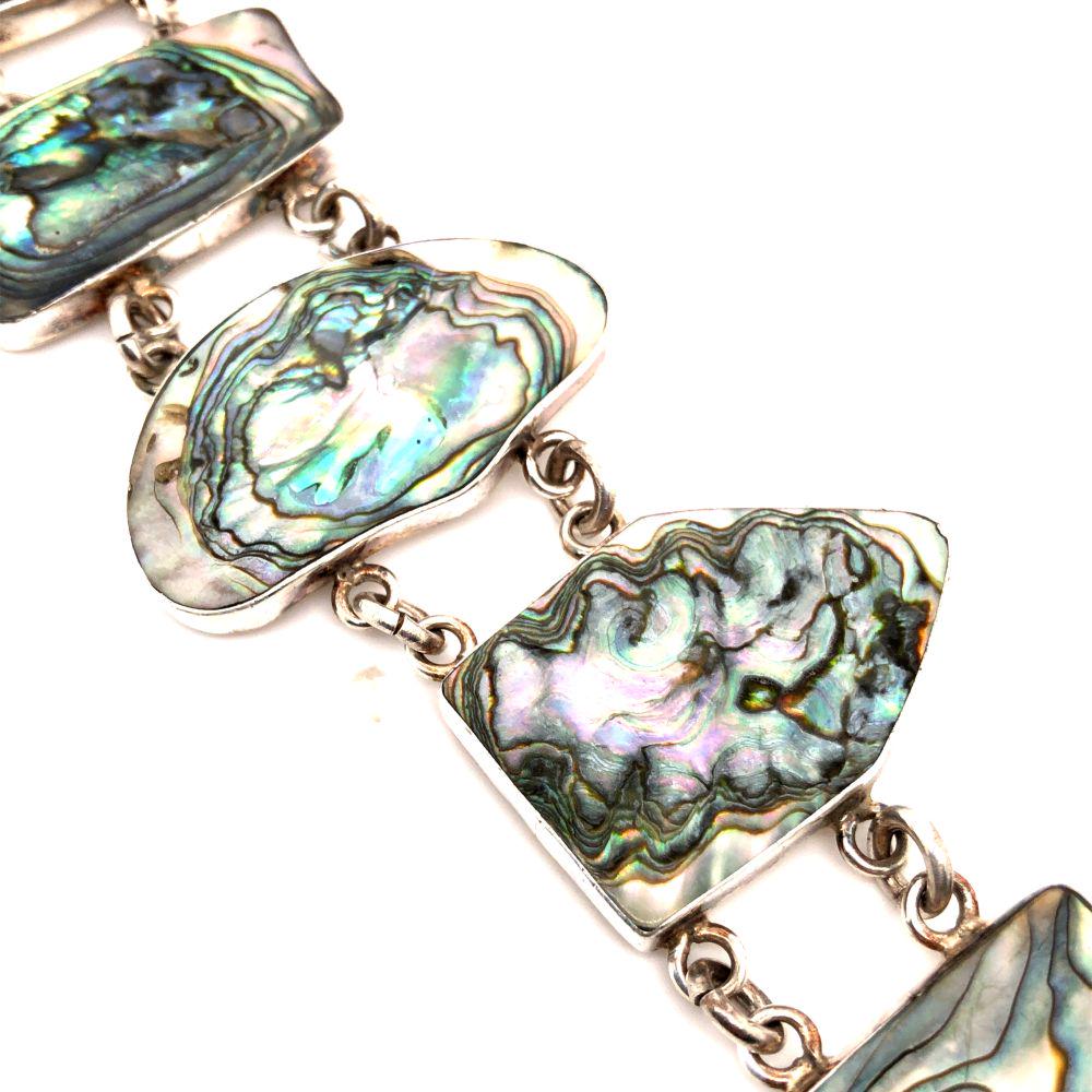 Vintage Mexico 925 Silver Abalone Bracelet (1 of 5)