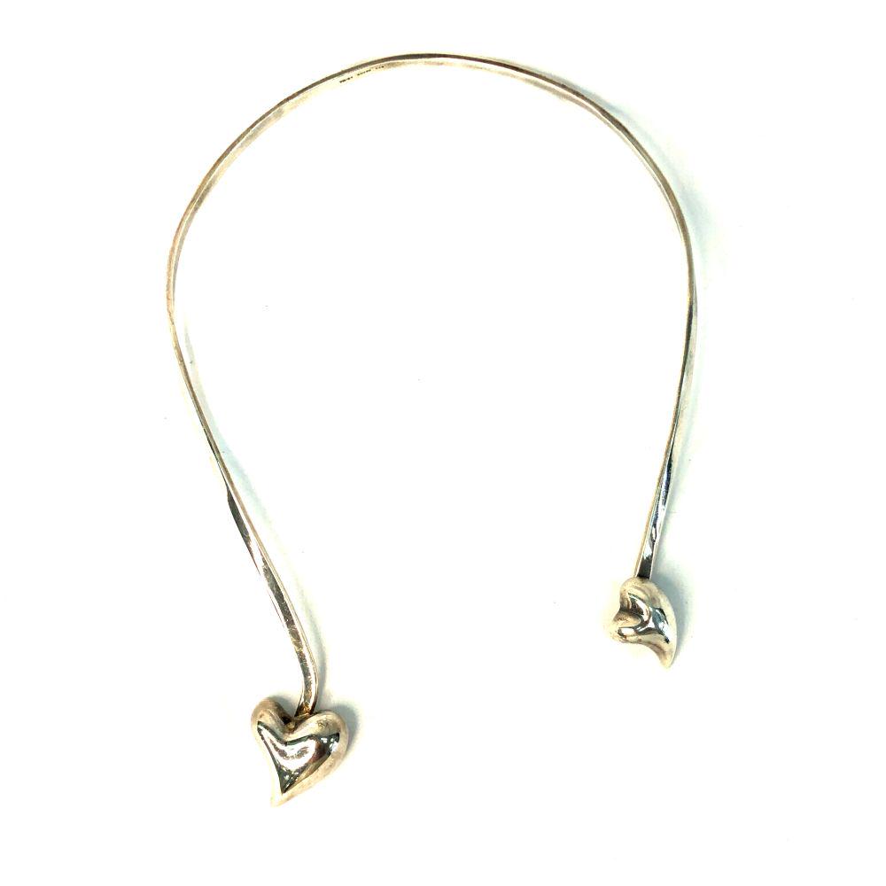 Handmade Mexico Double Heart Collar: Adorable .925 ladies collar style necklace with double twist over hearts Weighs 64g.