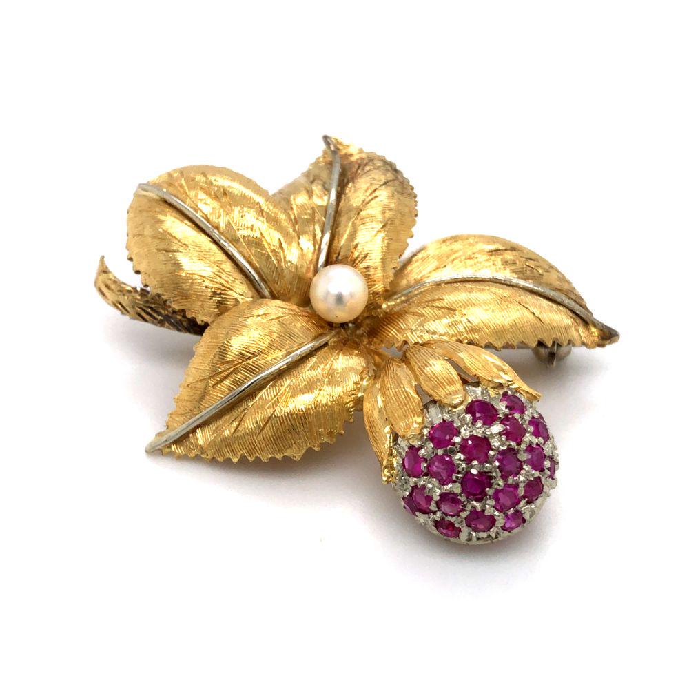 Handcrafted Italian Gold, Ruby, & Pearl Brooch (1 of 5)