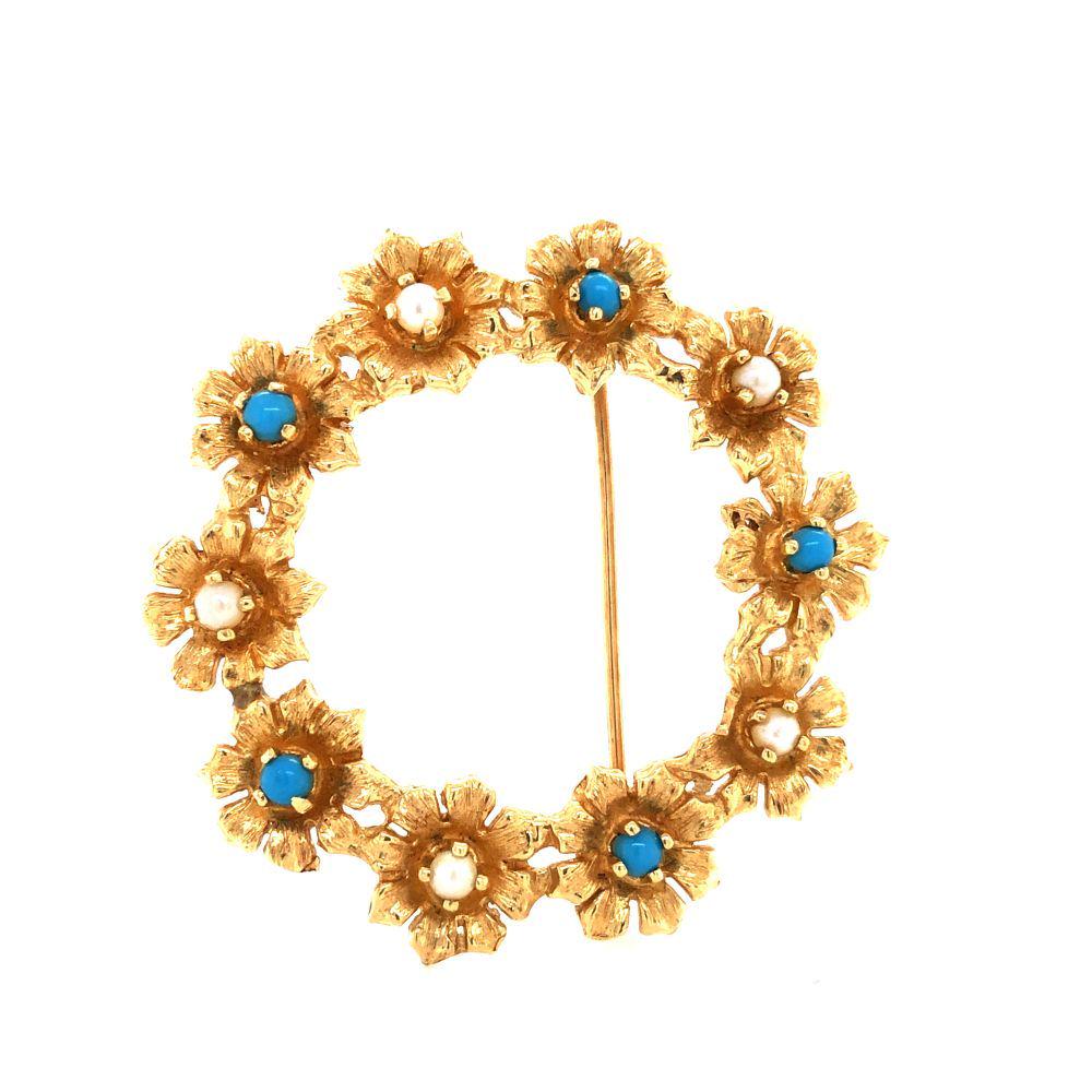 Sleeping Beauty Turquoise and Pearl Brooch Pin (1 of 3)