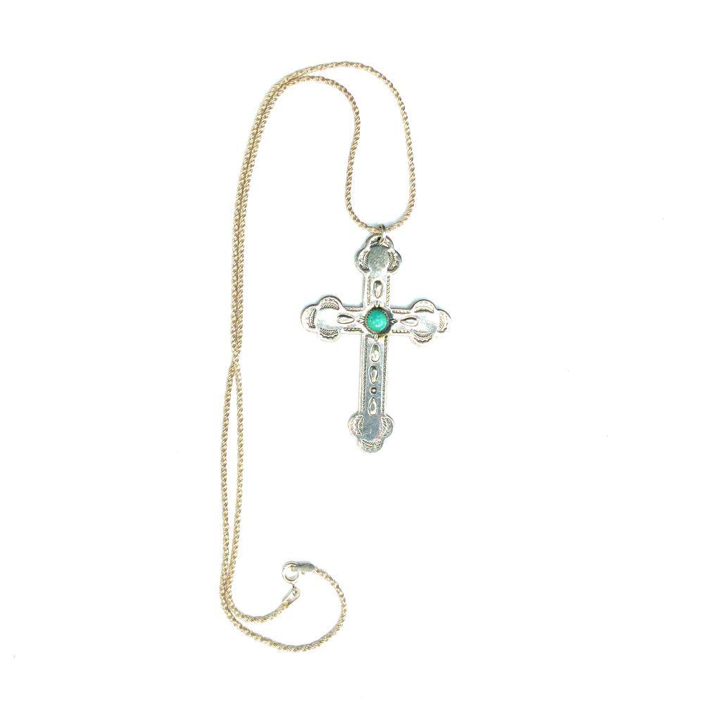 Vintage Circa 1930 Turquoise Handmade Cross (1 of 5)