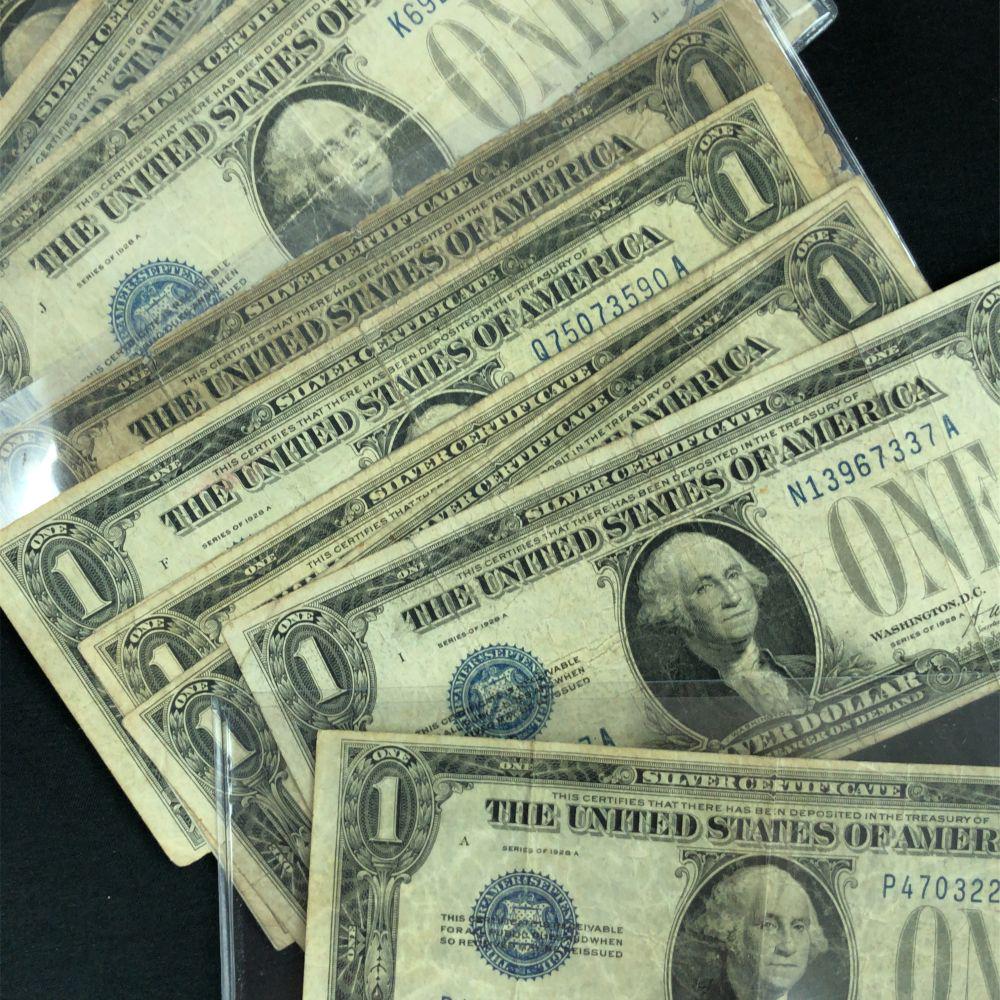 Ten (10CT) 1928 & 1934 "Funny Back" Silver Certificates VG-F (1 of 3)