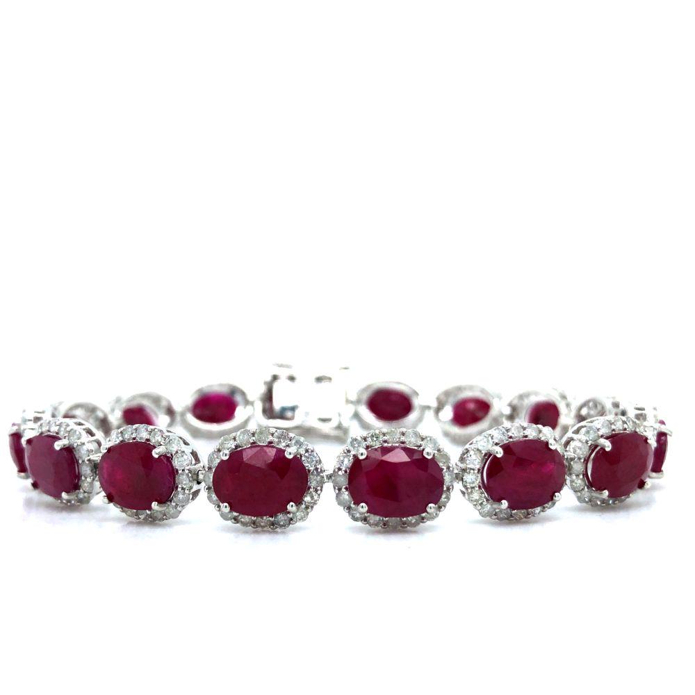 GIA Burma Ruby and Diamond Halo Eternity Bracelet (1 of 8)