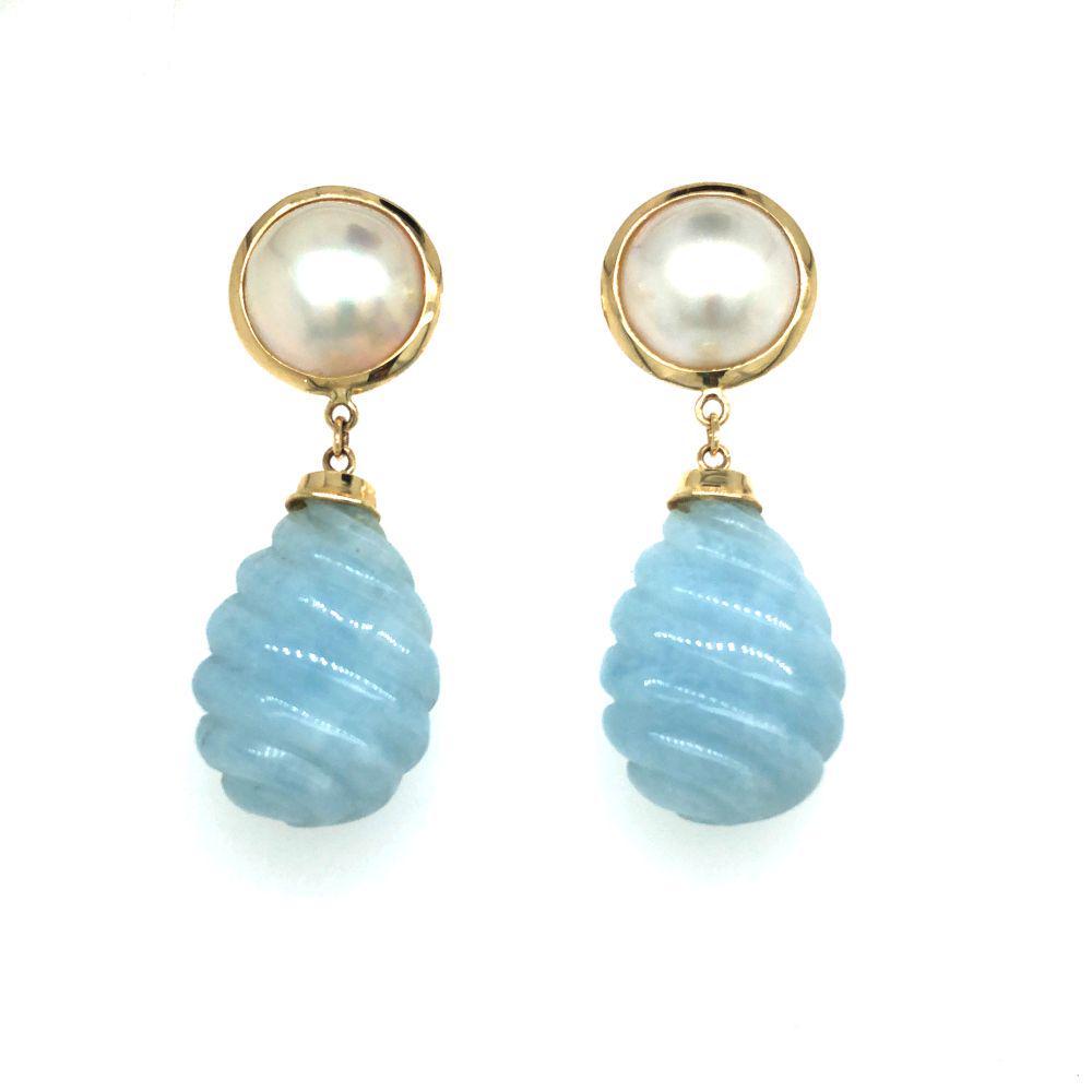 Mabe' Pearl and Blue Chalcedony Earrings (1 of 4)