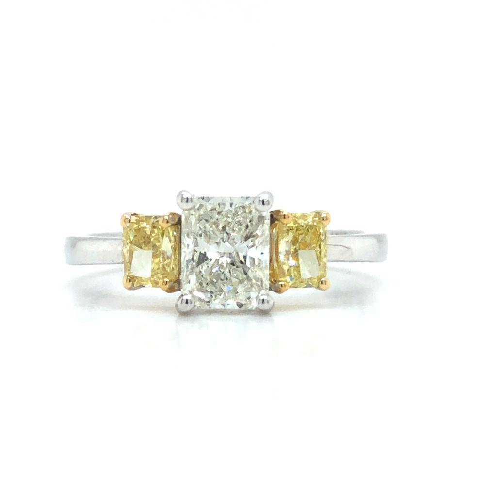 Radiant-Cut Fancy Yellow and Colorless Diamond Ring (1 of 7)