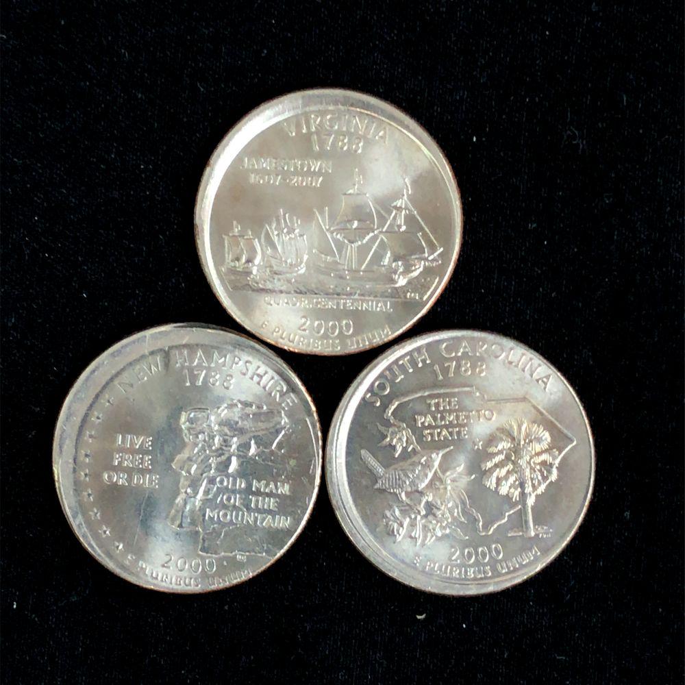 Three (3CT) Millennial Statehood Quarters Off-Center Errors BU (1 of 2)