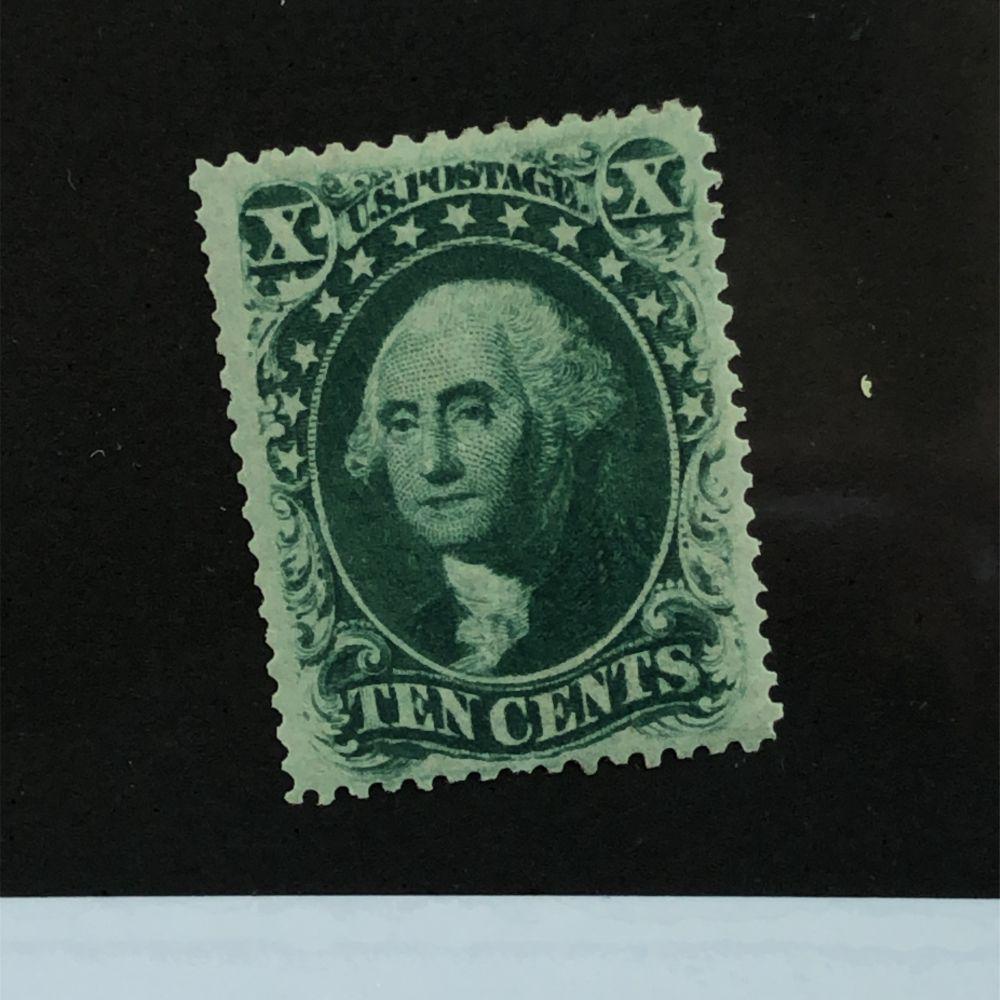 US SC#35 Ten Cents Green Washington Mint VLH XFS: A US SC#35 Ten Cents Green Washington Mint VLH XFS. A super scarce Mint with Original Gum SC#35 Ten Cents Green Washington. Wonderful gum with just the lightest hint of a hinge mark. Remarkable