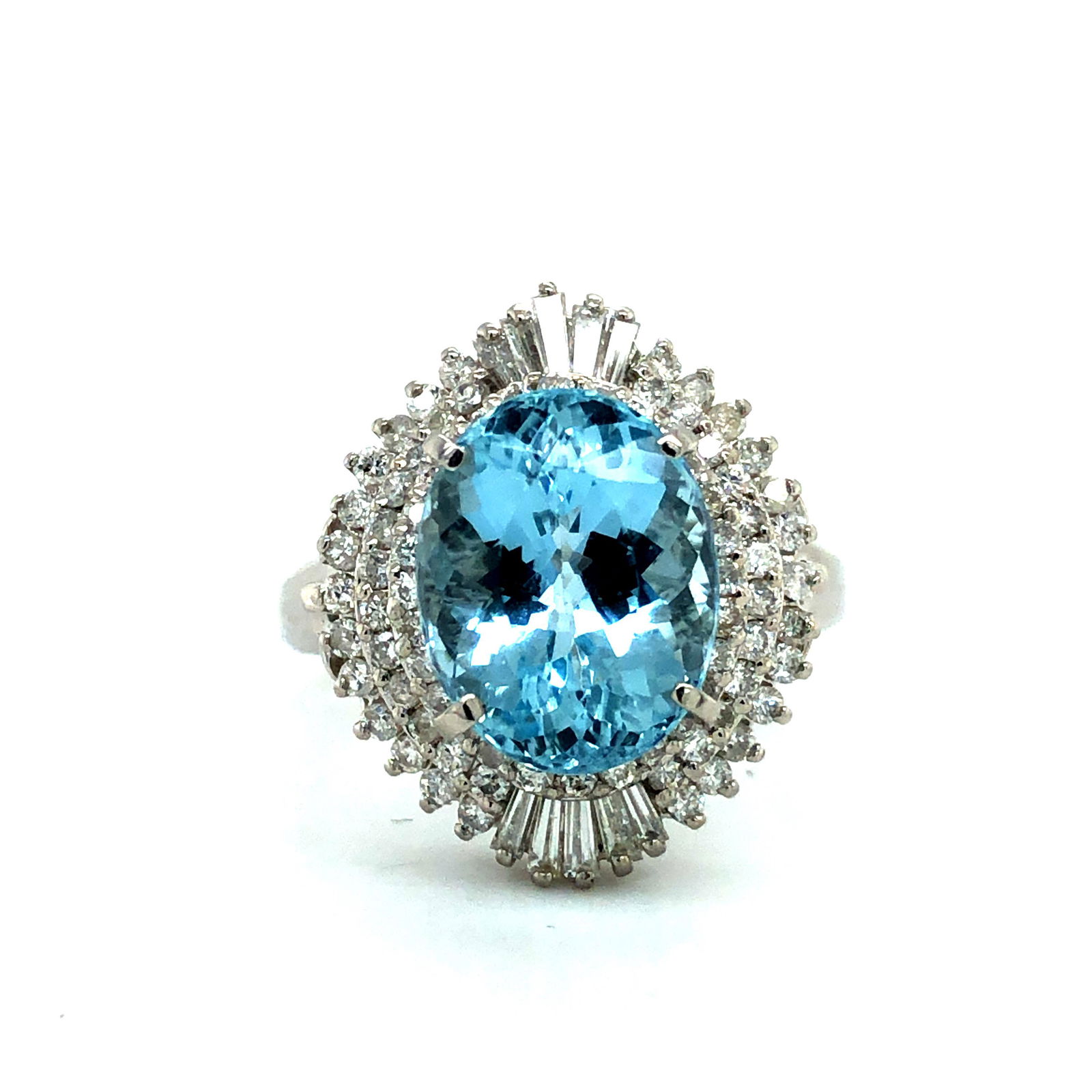 Aquamarine and Diamond Halo Ring PLATINUM (1 of 5)