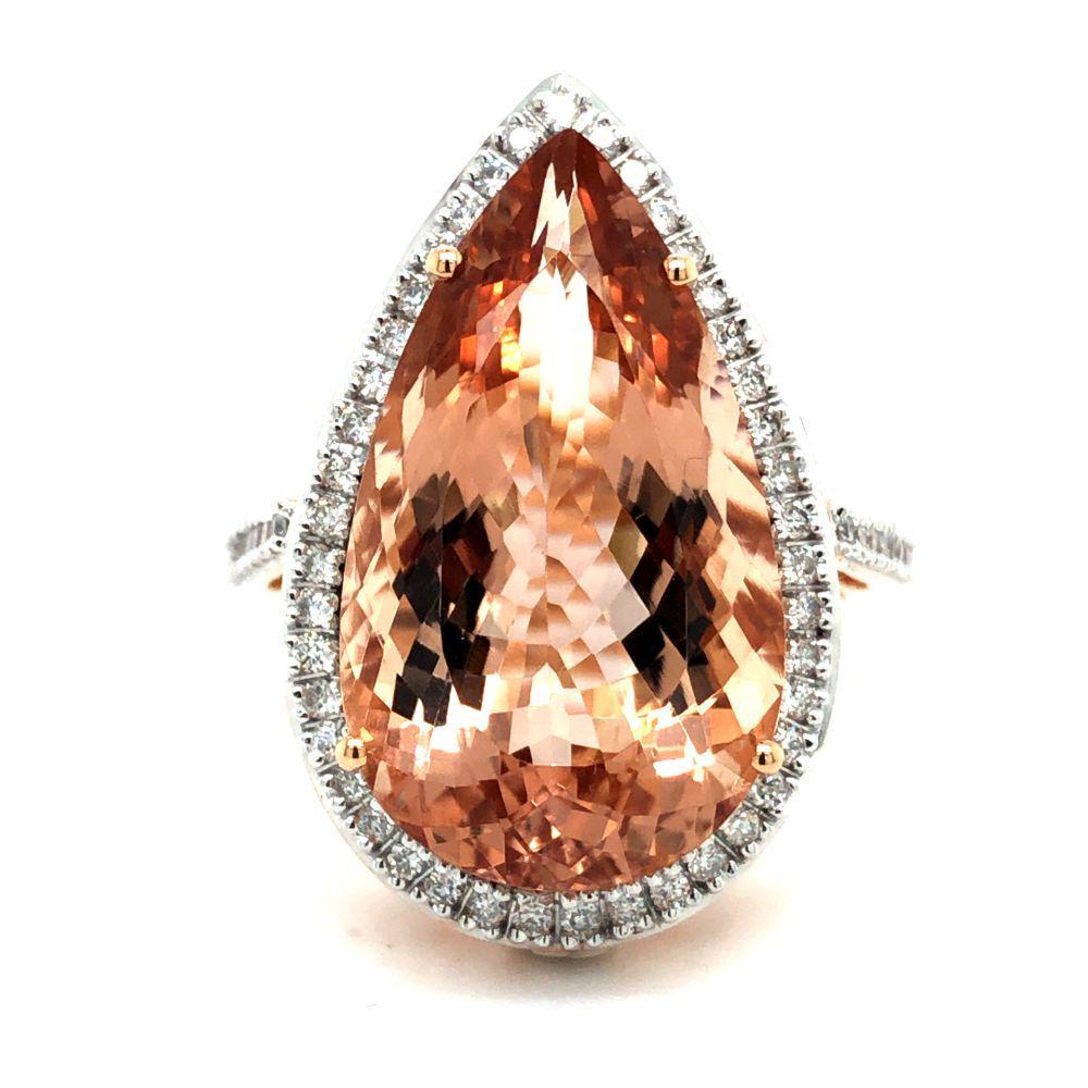 Pear-Shaped Morganite and Diamond Halo Ring (1 of 6)