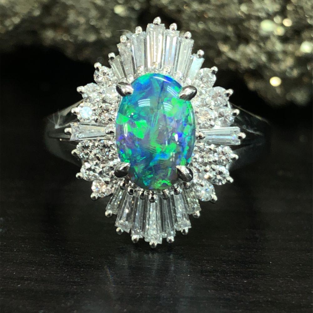 Black Opal and Diamond Halo Ring PLATINUM (1 of 8)