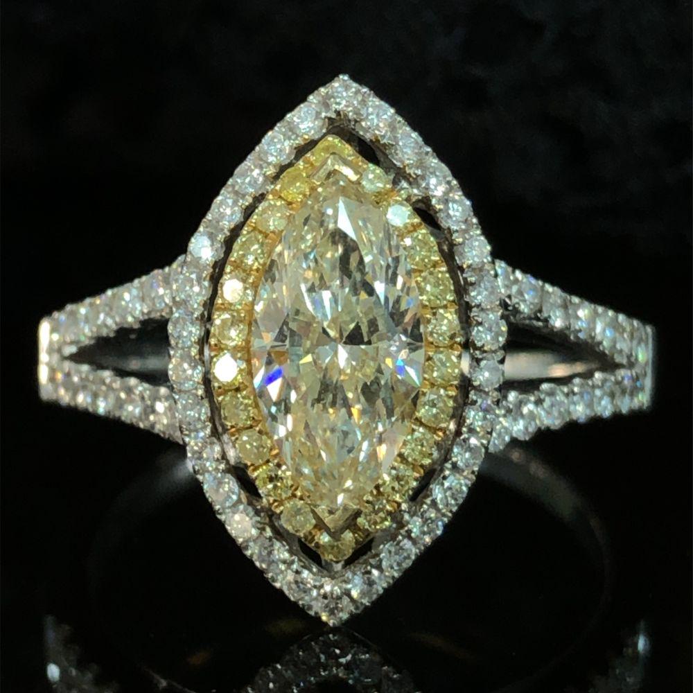 Marquise Diamond Ring Yellow & White Diamond Halos (1 of 11)