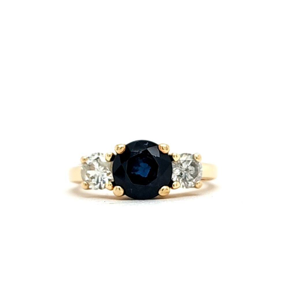 Estate Blue Sapphire and Diamond Three-Stone Ring (1 of 9)