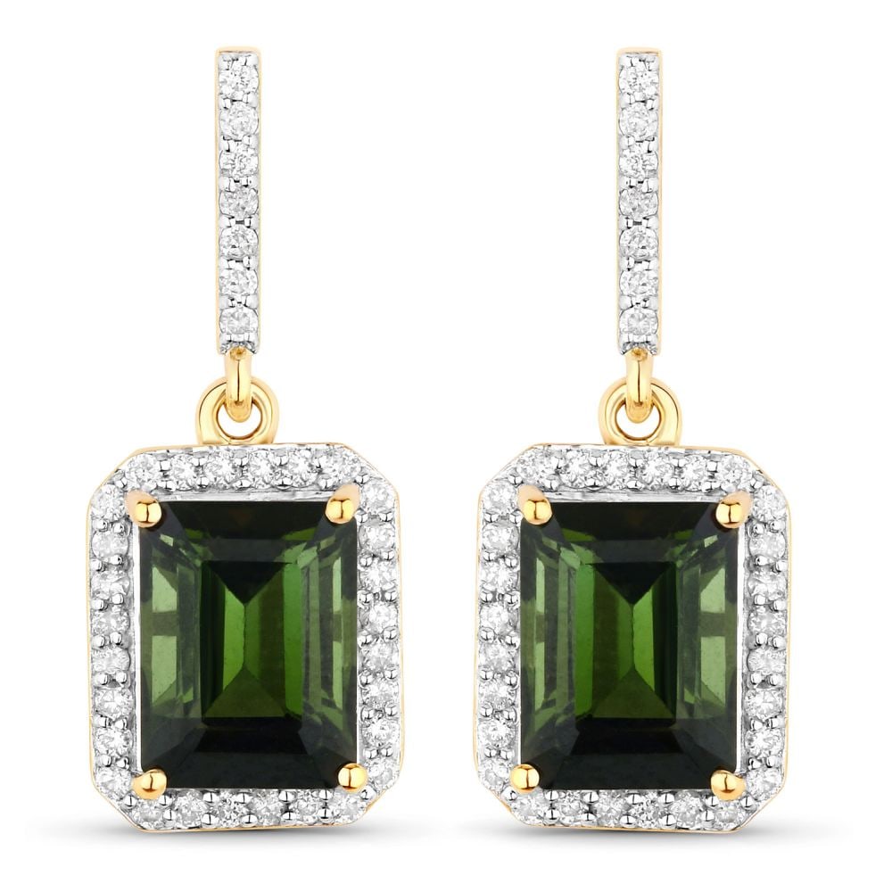 Green Tourmaline & Diamond Halo Dangling Earrings (1 of 5)