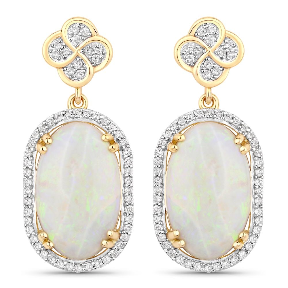 Opal & Diamond Halo 4-Leaf Clover Dangle Earrings (1 of 4)