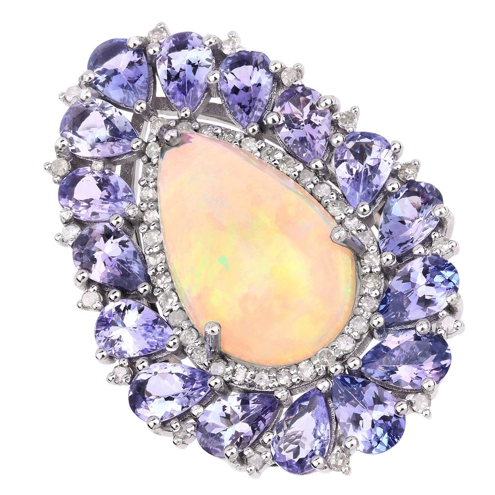 Pear-Shaped Opal Ring w/ Tanzanite & Diamond Frame (1 of 3)