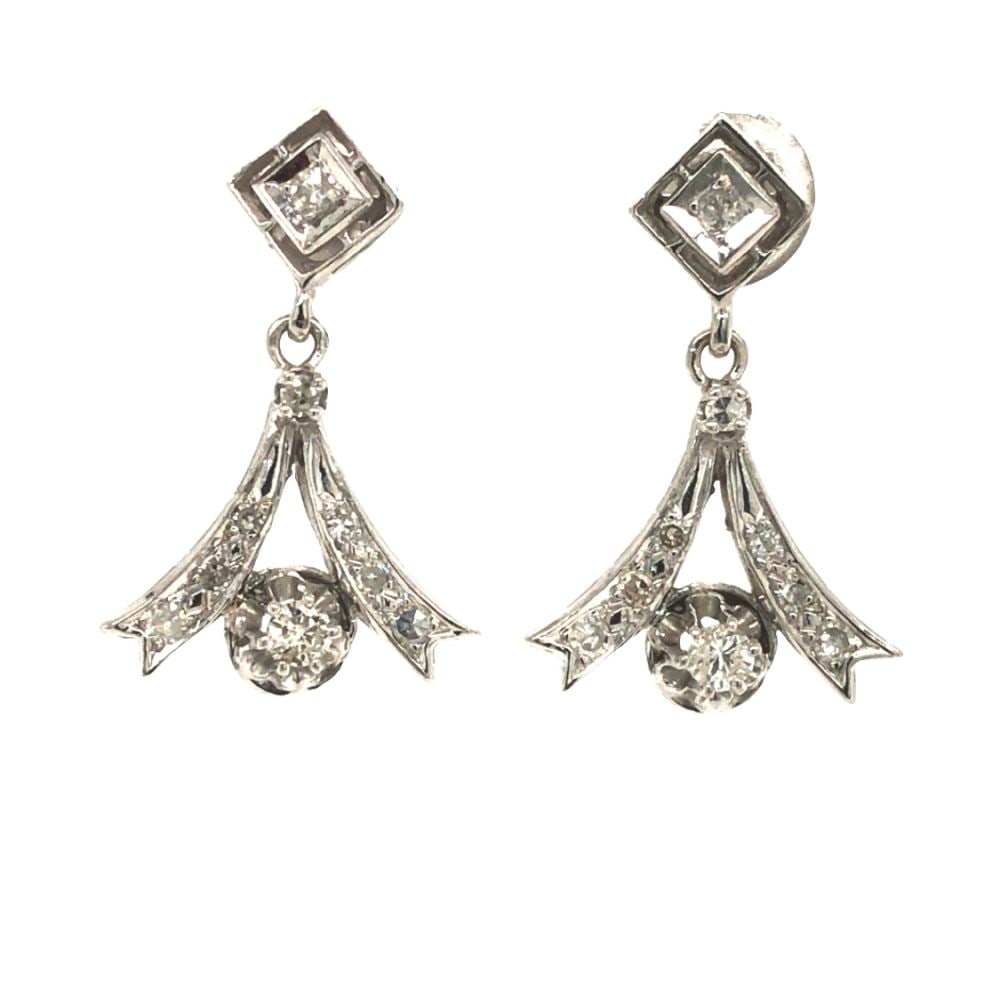 "Ribbon" Dangling Buttercup-Set Diamond Earrings (1 of 4)