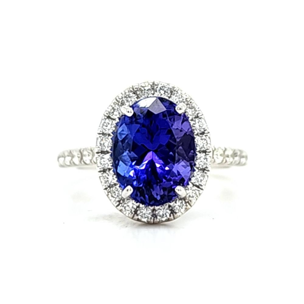 Tanzanite & Diamond Halo Ring - Diamond Shoulders (1 of 6)