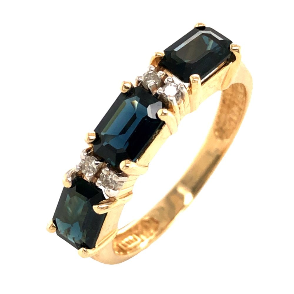 East-West Set Blue Sapphire & Diamond 3-Stone Ring (1 of 6)