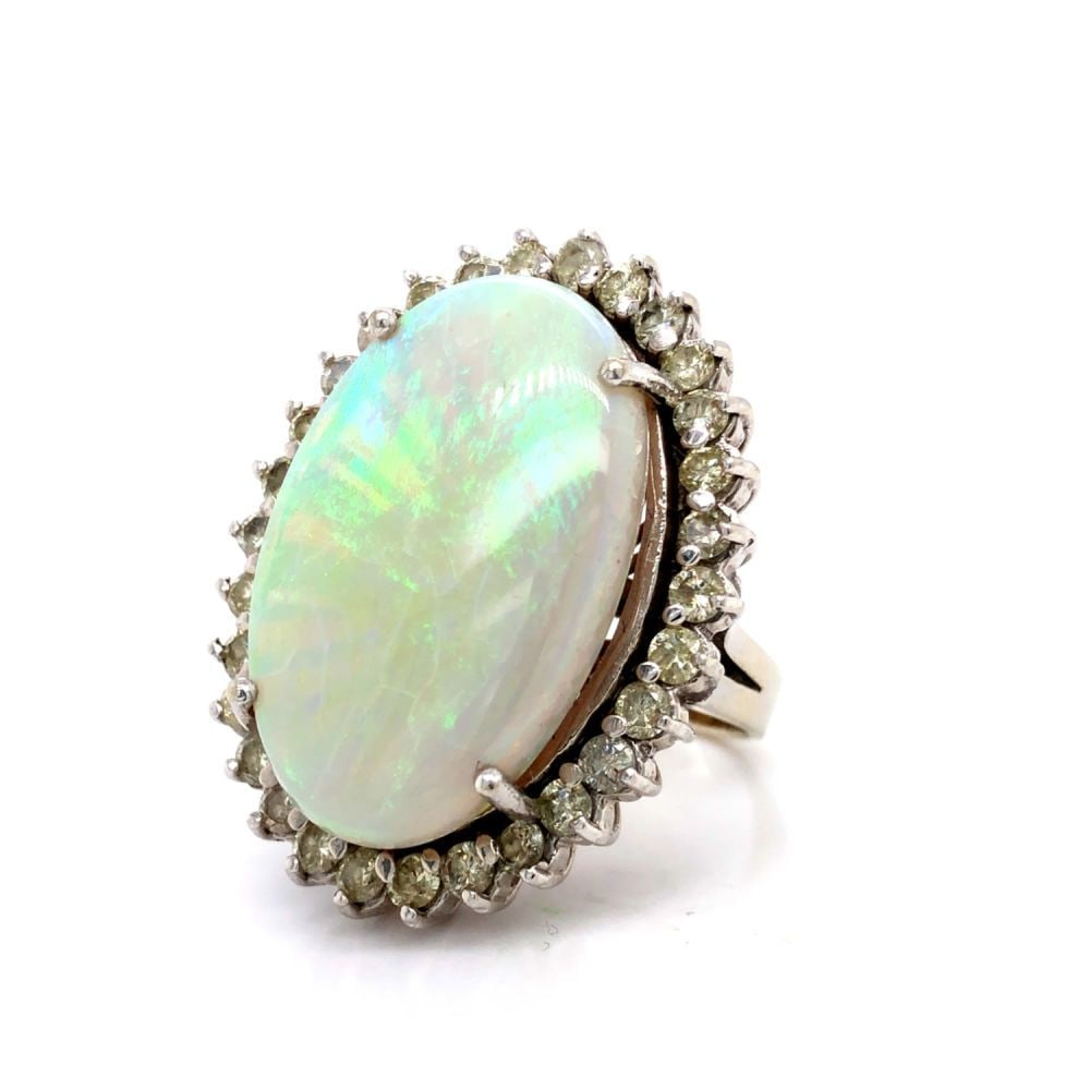 White Opal with Glowing Green Fire & Diamond Ring (1 of 5)