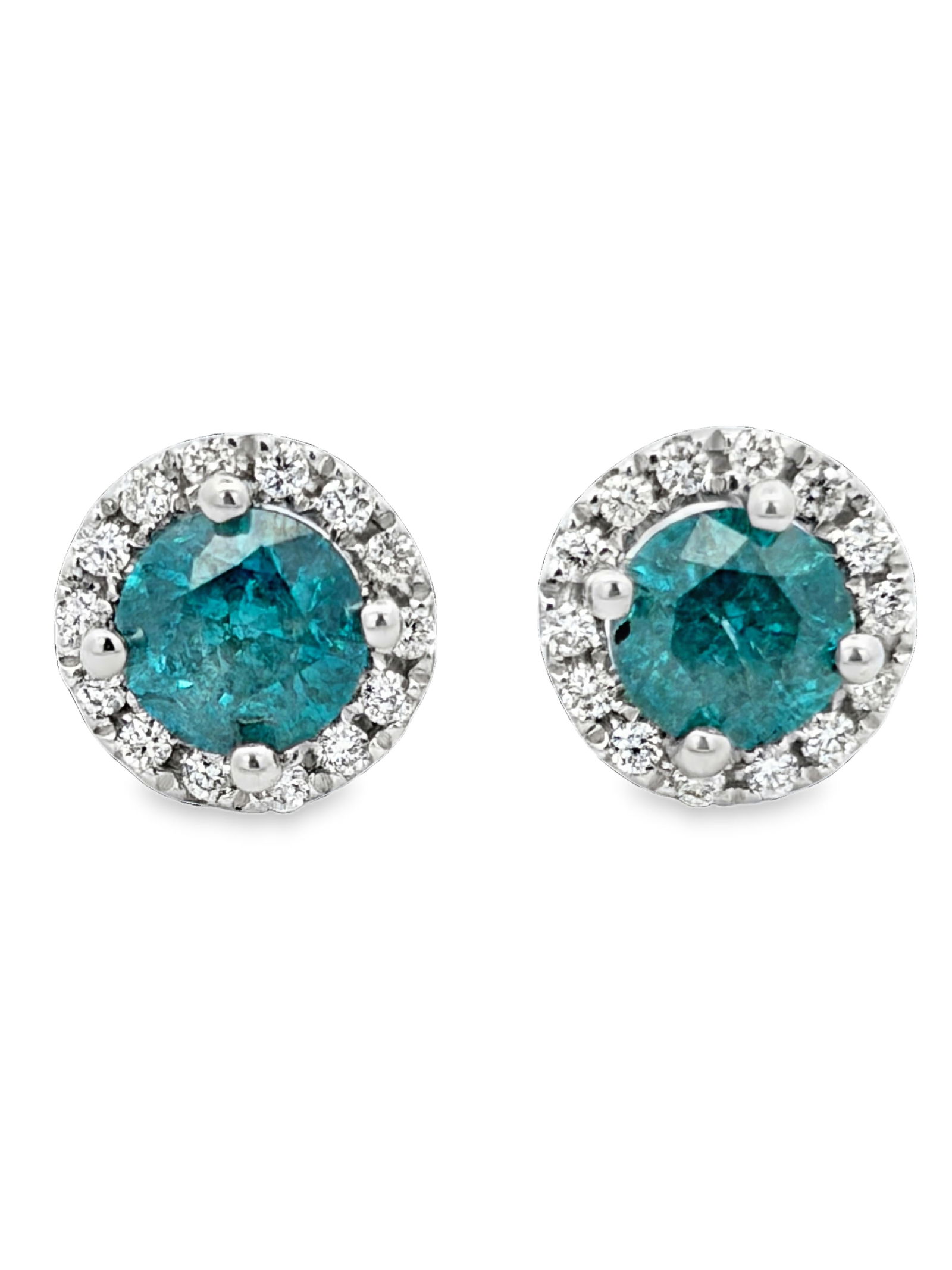 Blue Diamond with Halo Stud Earrings (1 of 4)