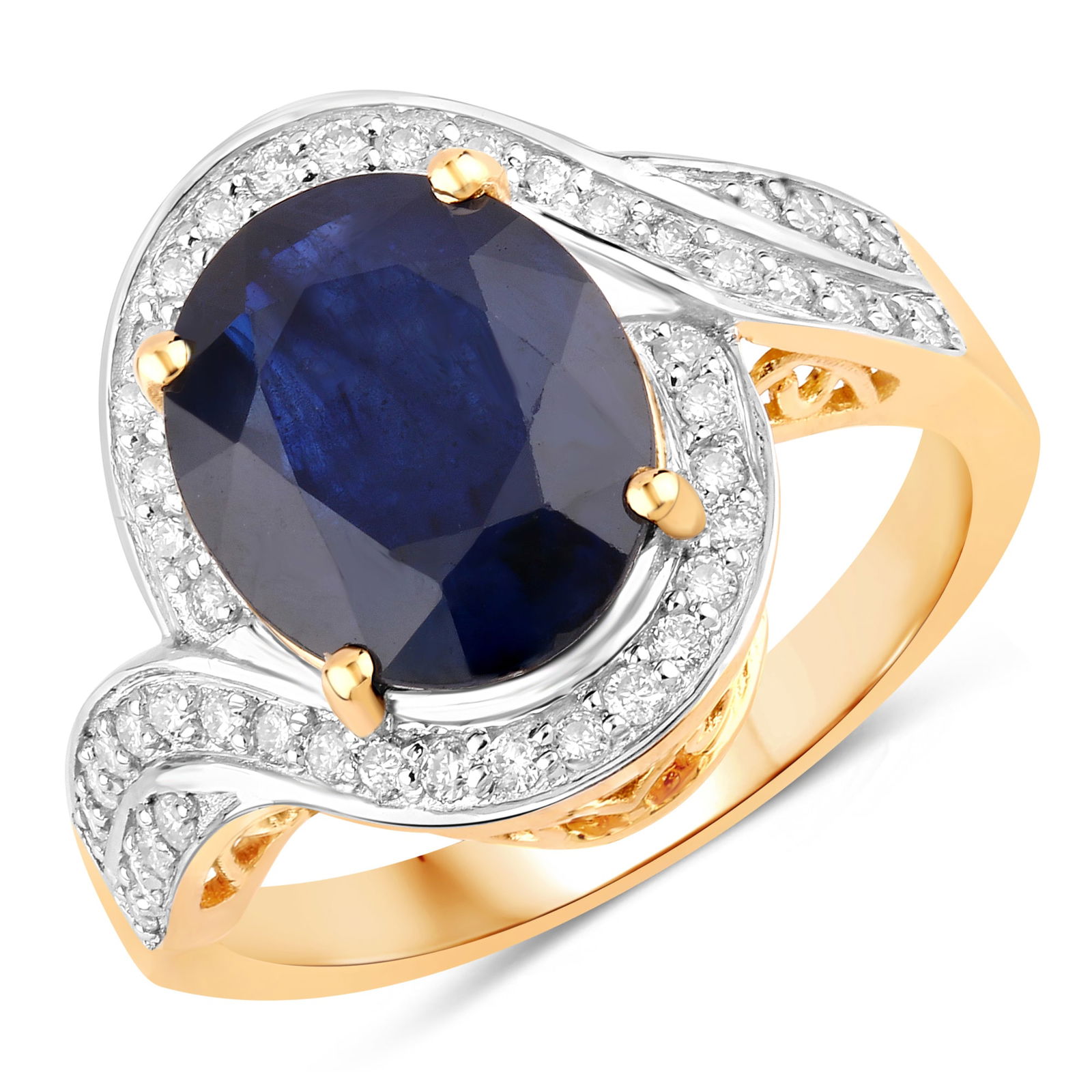 Blue Sapphire and Diamond Ring: QJ8423/1-MEYK This stunning ring combines classic luxury with modern design, featuring a captivating oval-cut deep blue sapphire as its centerpiece. The sapphireâ€™s intense midnight hue