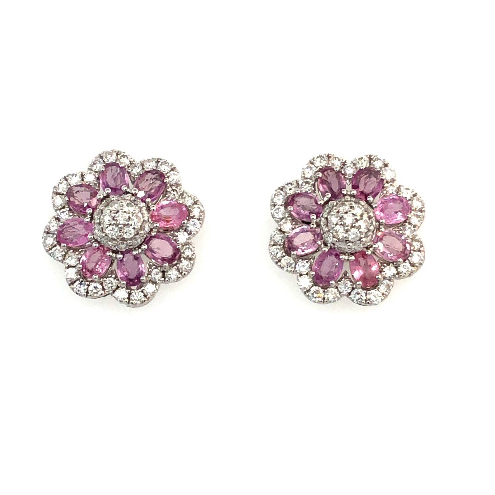 Oval Pink Sapphire and Diamond Cluster Earrings (1 of 5)
