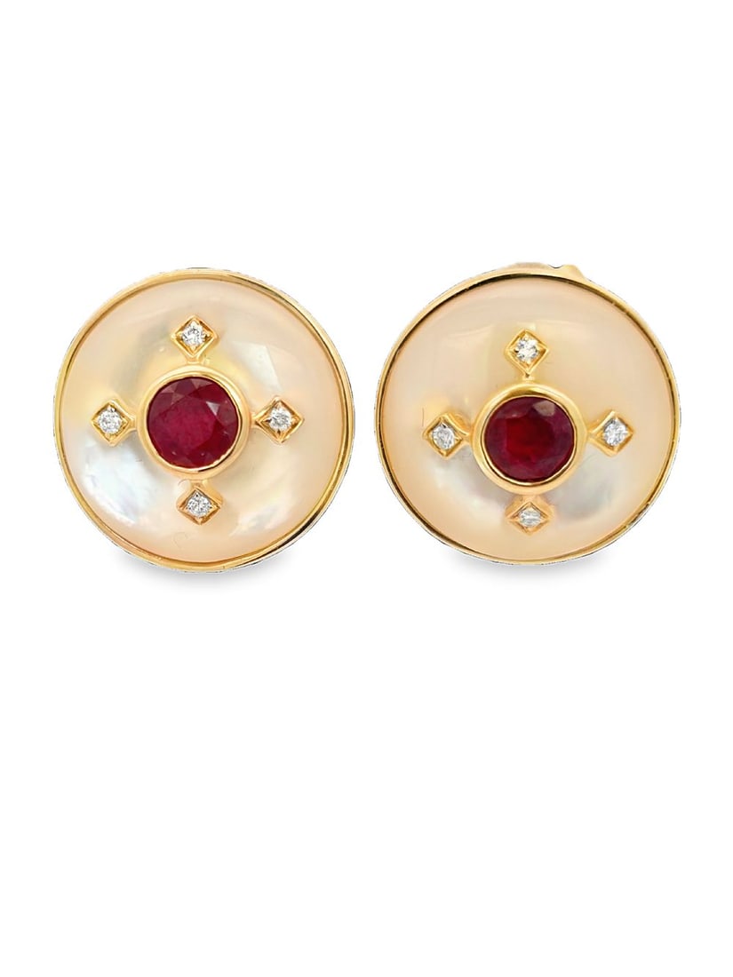 14K Ruby, Mother of Pearl & Diamond Earrings (1 of 4)