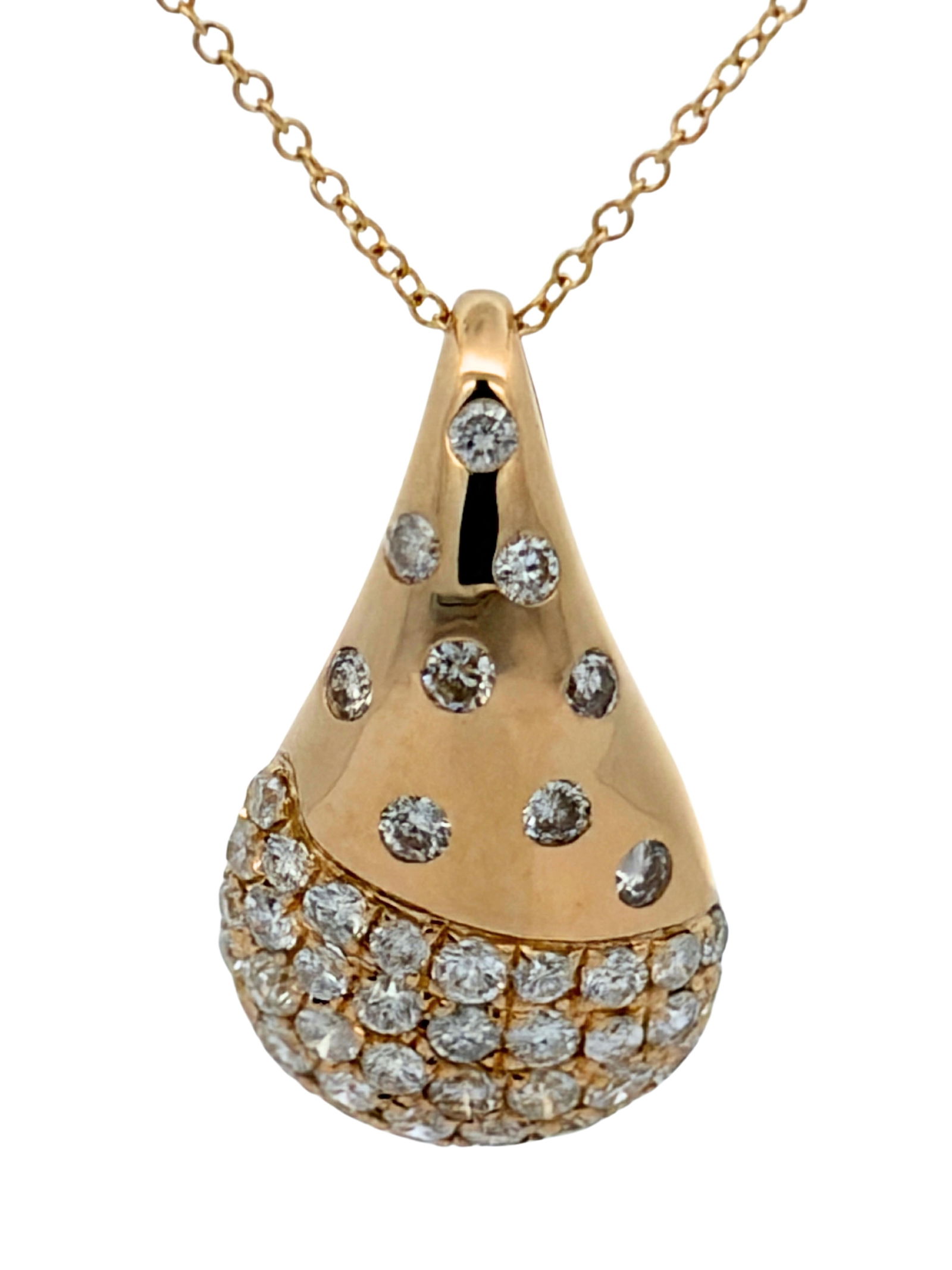 Polished Teardrop Pendant with Diamonds: MCE1003/6-MSSS This elegant teardrop-shaped pendant is crafted in glowing yellow gold and accented with sparkling round brilliant-cut diamonds throughout. The upper portion features a scattered diamo