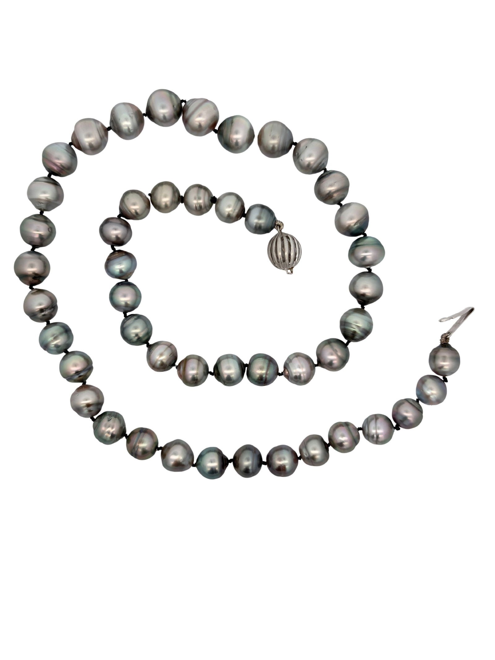 Tahitian Pearl Necklace: ISL2293/58-AYS Discover the exotic beauty of this 17-inch Tahitian Pearl Necklace, featuring approximately 8mm cultured pearls secured with a 14K White Gold clasp. Tahitian pearls are treasured