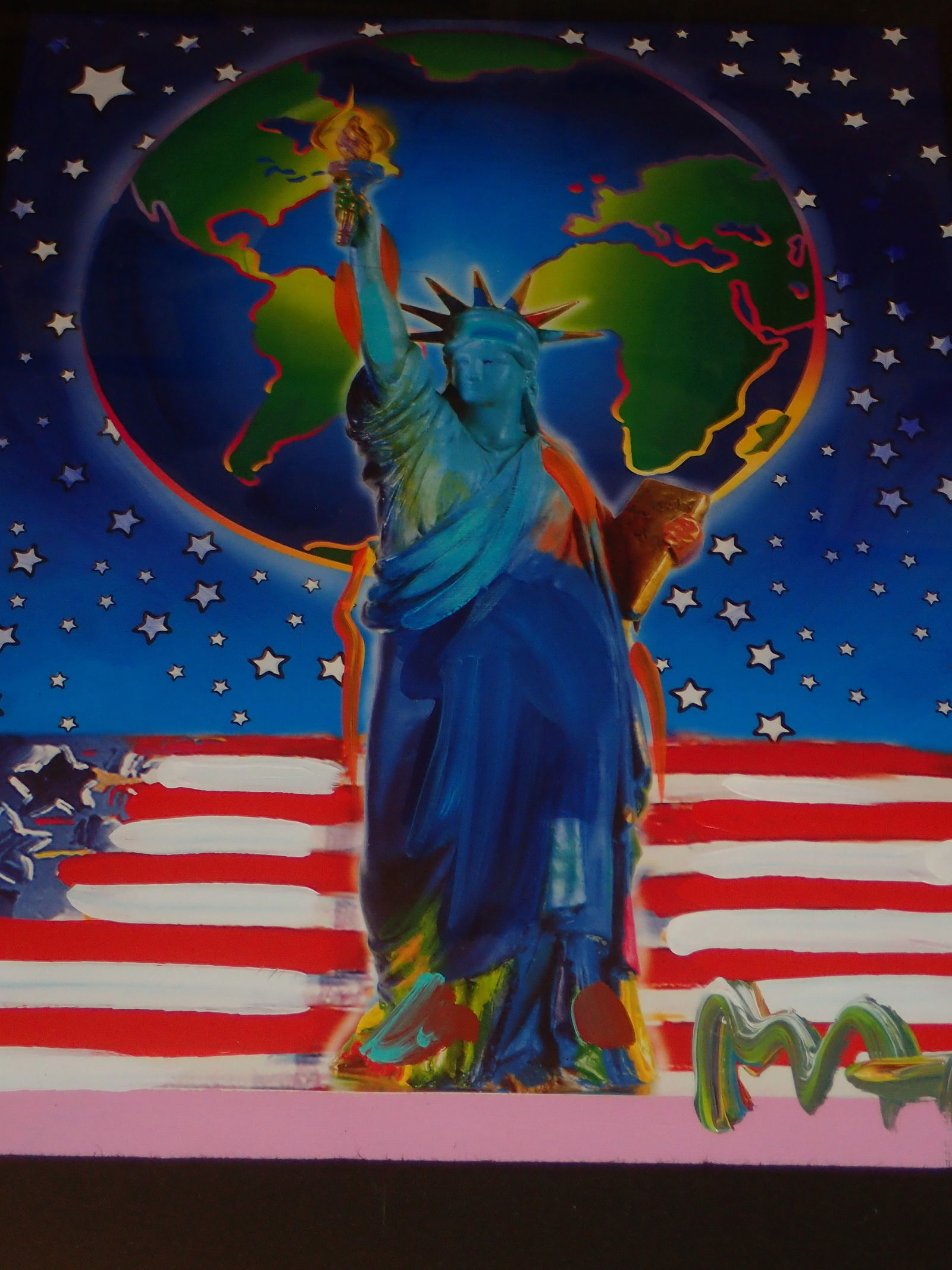 Peter Max Mixed Media Signed 2001: BAT925B/6-YSSS Description: Peace On Earth Artist Name: Peter Max Medium: Mixed media with acrylic painting and color lithography on paper Year: 2001 