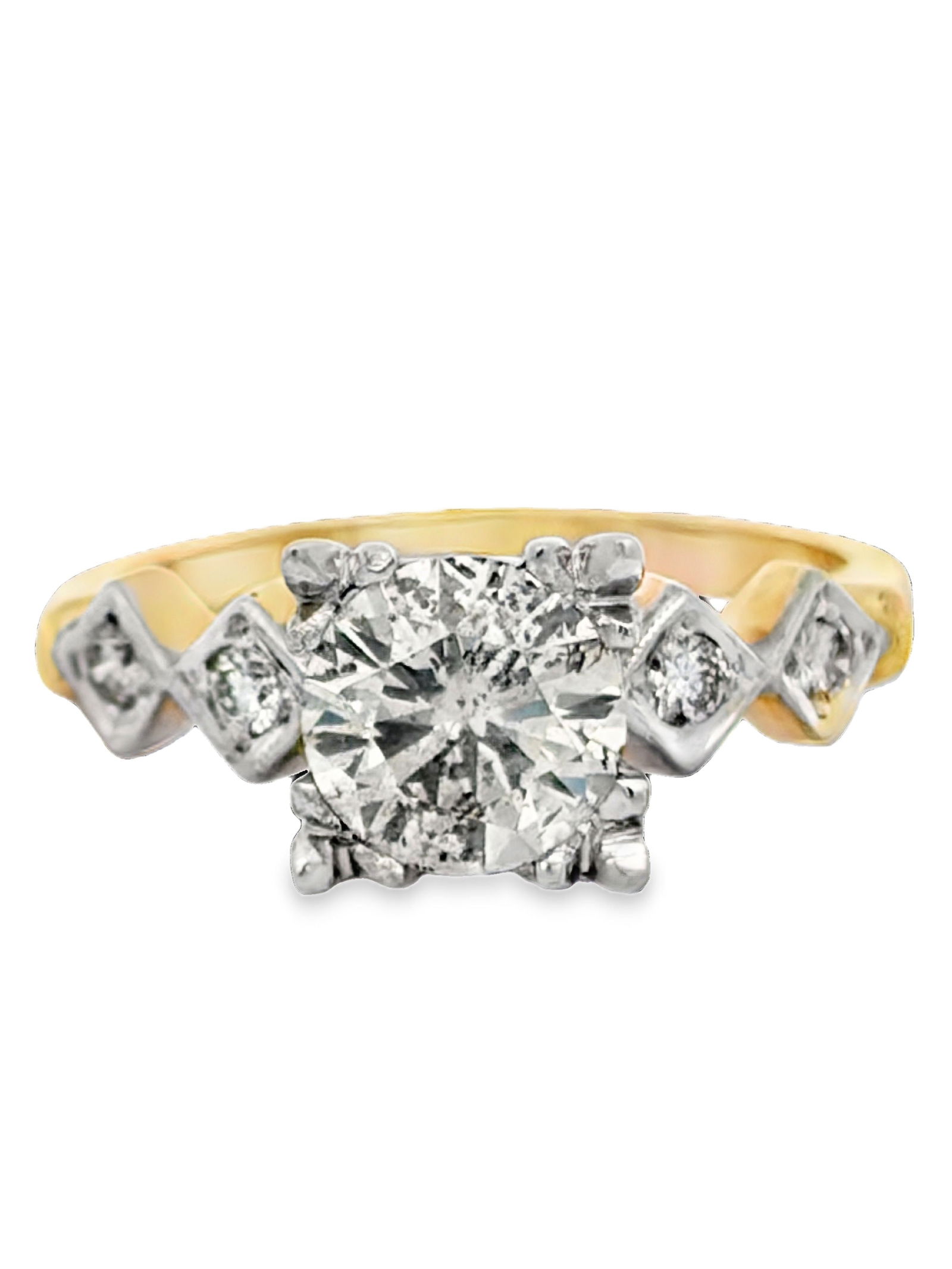 Vintage14K Diamond Engagement Ring: ISL2293/51-LSS Embrace the charm of bygone eras with this beautiful Vintage 14K Two-Tone Diamond Engagement Ring, featuring a bright, round brilliant-cut center diamond in a white gold
