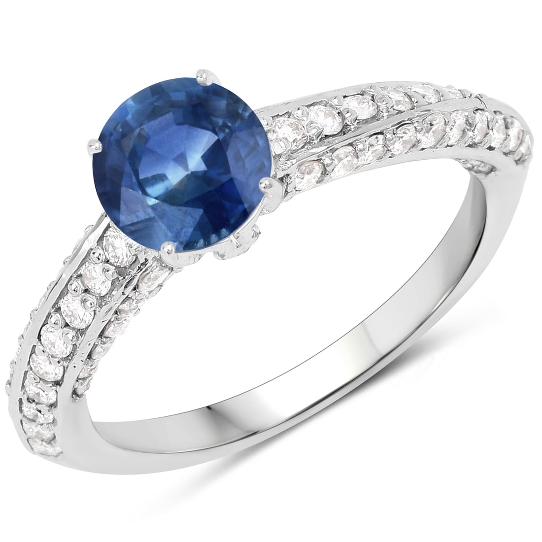 Sapphire and Diamond Ring: QJ8423/66-MSEA This elegant blue sapphire and diamond ring exudes timeless sophistication and refined brilliance. The centerpiece is a round-cut natural blue sapphire, radiating a rich, velvety