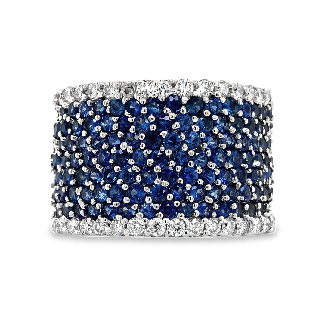 EFFY Sapphire & Diamond Wide Band Ring: S/11.7 - NSSS A bold and sophisticated statement piece from the renowned house of EFFY, this wide-profile band ring is expertly crafted in 14k white gold. The centerpiece features a dense
