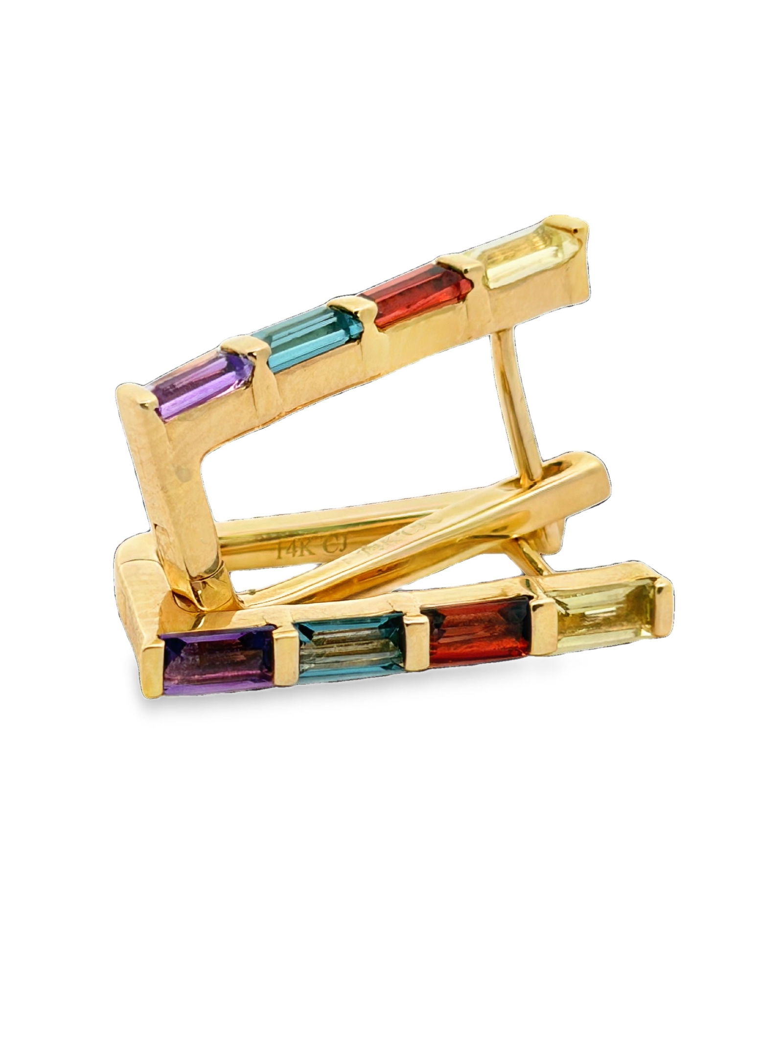 Multi Gemstone Earrings Rainbow Earrings: CJI4693/17-AEY Crafted in high-quality 14K Gold, these earrings feature a lively "rainbow" palette of natural gemstones. This colorful arrangement adds a classic touch of fire and light
