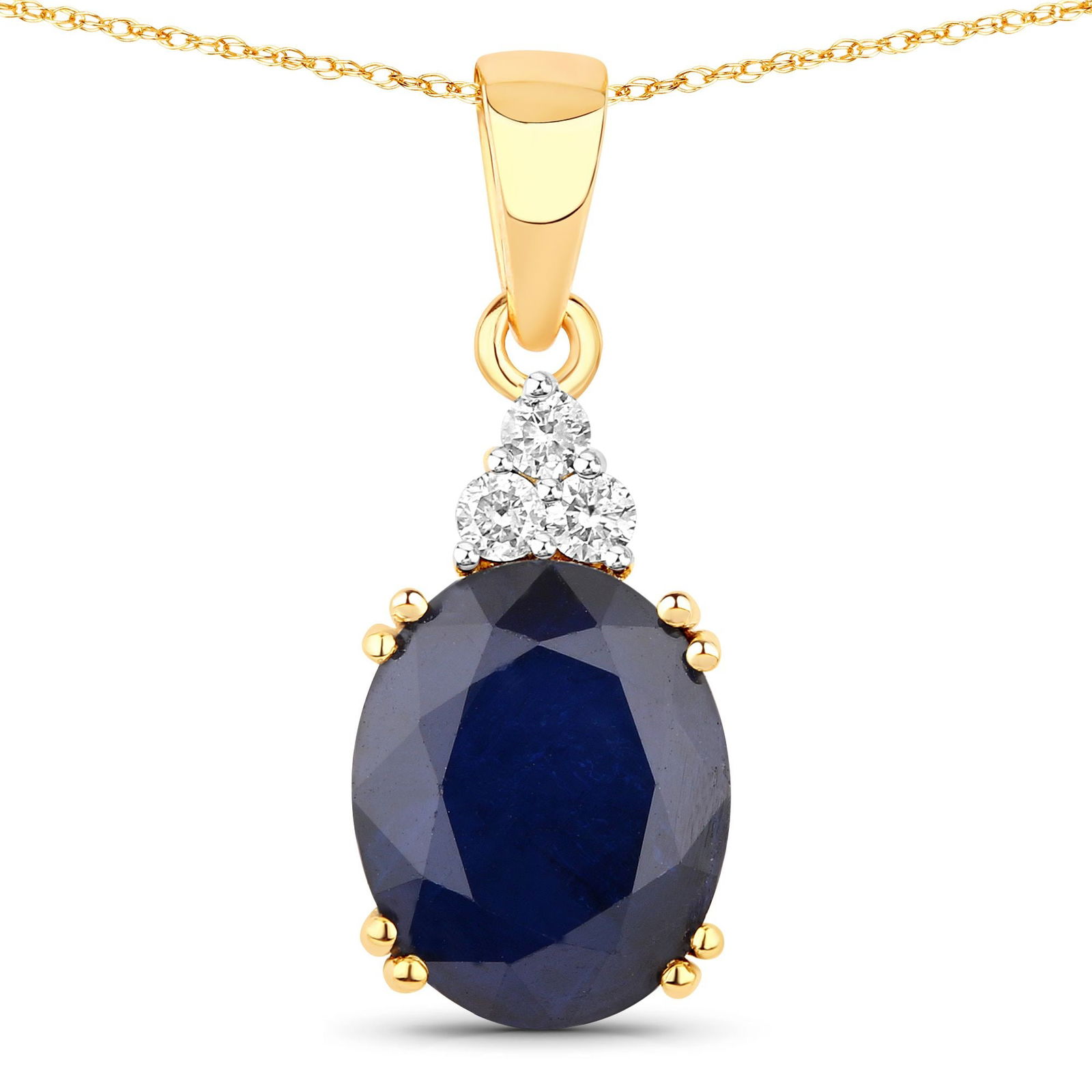 Blue Sapphire Pendant with Diamond Accents: QJ8423/70-MMYK Radiant and refined, this pendant showcases a striking oval-cut blue sapphire whose deep, velvety hue evokes classic elegance. The sapphire is beautifully complemented by a cluster